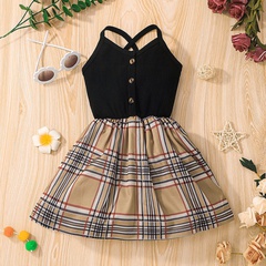 2022 summer girls suspender skirt European and American new plaid dress wholesale