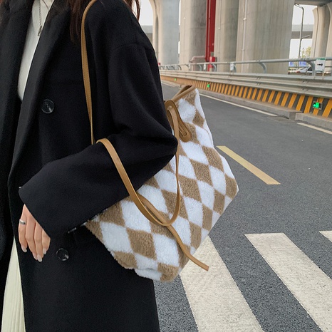 Fashion shoulder women's bag handbag Korean large-capacity checkerboard bag wholesale's discount tags