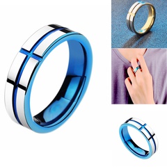 Einfacher Kreuz-Edelstahl-Paar-blauer glänzender Ring aus Gold