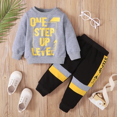 spring baby clothings non-hooded letter printed round neck long sleeve top pants two-piece set
