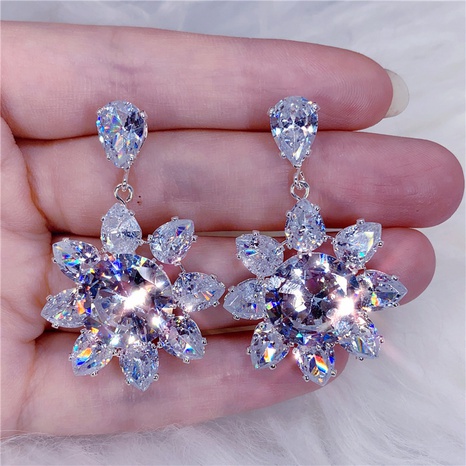 simple flower rhinestone zircon pendant alloy earrings NHJAJ624524's discount tags