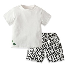 dessin animé impression à manches courtes col rond t-shirt blanc shorts pyjamas pour enfants ensemble deux pièces