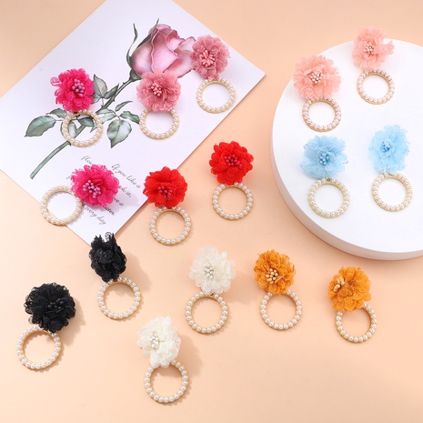 ethnic style flower fabric earrings round alloy pearl earrings's discount tags