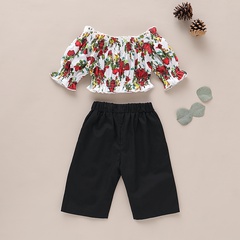 Mode-Pullover-Hosen-Set, Blumen-One-Shoulder-Tops, Hosen mit weitem Bein, zweiteiliges Set