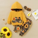 Yellow print hooded cotton sunflower leopard print hooded longsleeved pocket sweatshirt threepiece setpicture6