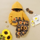 Yellow print hooded cotton sunflower leopard print hooded longsleeved pocket sweatshirt threepiece setpicture8
