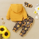 Yellow print hooded cotton sunflower leopard print hooded longsleeved pocket sweatshirt threepiece setpicture9