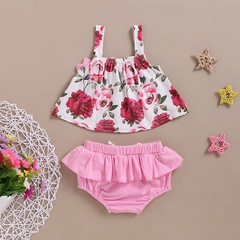 Conjunto de dos piezas de pantalones cortos con top de liga floral y jersey de algodón estampado rosa de verano