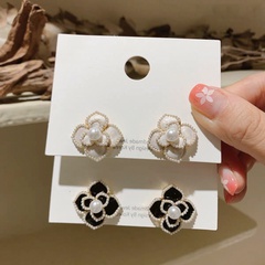 simple fashion contrast color pearl camellia retro earrings trend