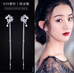 fashion long tassel fashion simple five-pointed inlaid rhinestone star earrings