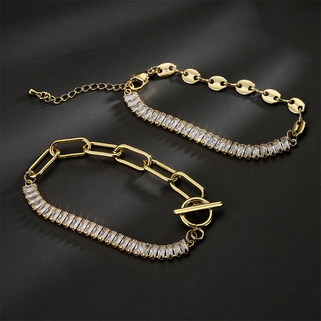 Bracelet de nez de cochon en zircon carré à la mode, bijoux en cuivre's discount tags