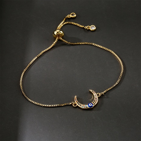 Bracelet d'ornements de zircon incrusté de micro-incrustations de cuivre de chaîne de boîte réglable de traction d'or de mode's discount tags