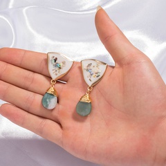retro triangle white color small shell earrings natural agate stone earrings
