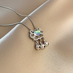 fashion simple necklace micro-inlaid zircon moonstone lock pendant clavicle chain