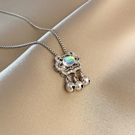 fashion simple necklace micro-inlaid zircon moonstone lock pendant clavicle chain's discount tags