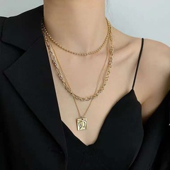 European and American fashion three-layer square pendant titanium steel necklace
