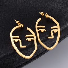 abstract hand-painted hollow face titanium steel earrings