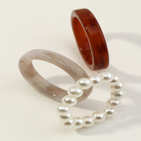 bague 3 pièces en perle acrylique tendance simple et créative à la mode's discount tags