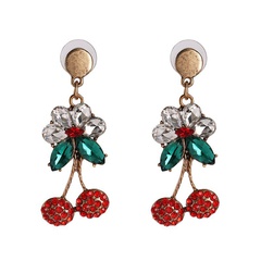 Fashion Pearl Rhinestone Long Geometric Cherry Earrings