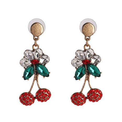 Fashion Pearl Rhinestone Long Geometric Cherry Earrings's discount tags