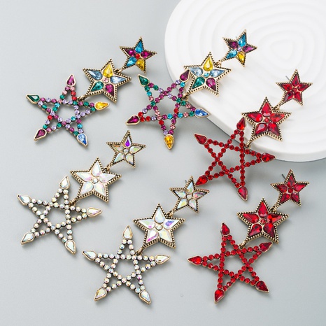 European and American fashion alloy color rhinestone earrings pentagonal star earrings's discount tags