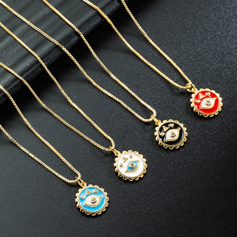 European and American demon eye round pendant necklace copper enamel clavicle chain's discount tags