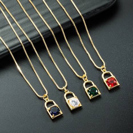 European and American creative personality zircon lock pendant copper necklace's discount tags