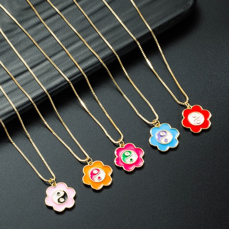European and American fashion creative flower pendant copper color enamel clavicle chain's discount tags
