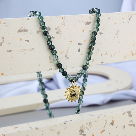 Pendentif fleur de soleil en pierre naturelle bijoux collier de perles en pierre naturelle translucide's discount tags