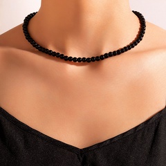Fashion Jewelry Black Beaded Single Layer Necklace Geometric Bead Clavicle Chain