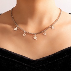 fashion clavicle chain hollow single layer geometric five-pointed star disc necklace