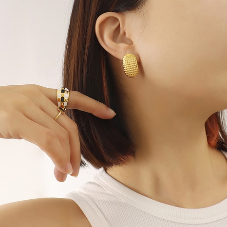 Boucles d'oreilles en acier au titane à motif de perles européennes et américaines's discount tags