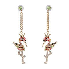 vintage contrast color exaggerated animal flamingo inlaid rhinestone earrings