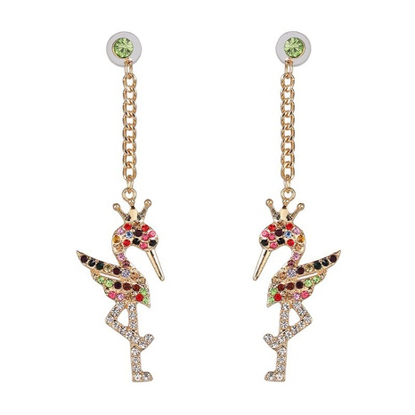 vintage contrast color exaggerated animal flamingo inlaid rhinestone earrings's discount tags
