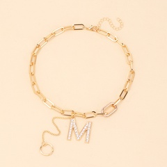 rhinestone M letter necklace fashion stacking tassel clavicle chain