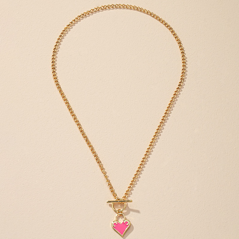 European and American fashion OT buckle pendant drip glaze heart necklace