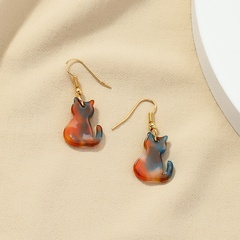 Korean cartoon creative earrings cute cat color asymmetric earrings