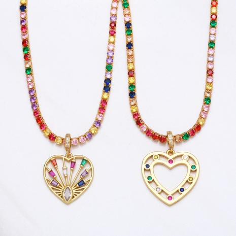 European and American simple hip-hop necklace copper inlaid colorful zircon necklace's discount tags