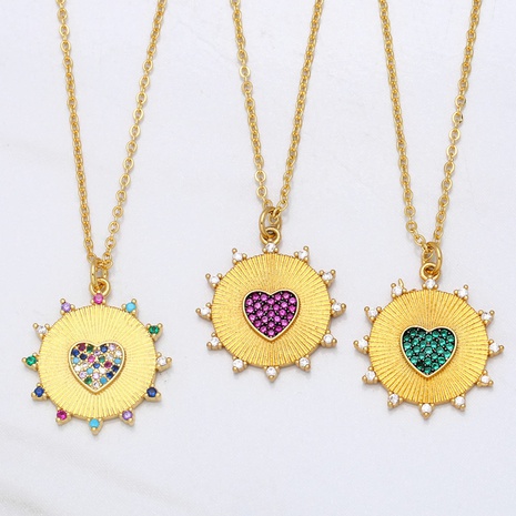 European and American creative sweater round heart-shaped zircon pendant necklace's discount tags