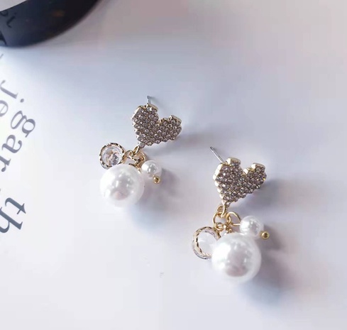 boucles d'oreilles à la mode en forme de coeur avec perles en strass's discount tags