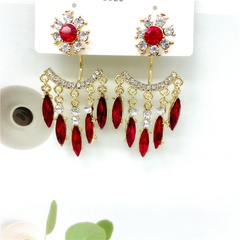 simple long red inlaid rhinestone tassel fashion earrings