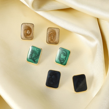 enamel square black women's stainless steel square green enamel earrings's discount tags