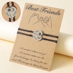 new friend card bracelet stainless steel laser sun and moon heart-shaped braided bracelet