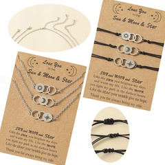 Europe and America creative stainless steel circle laser sun moon star card necklace bracelet set