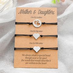 new mother and daughter card stainless steel hollow double love braided bracelet 3-piece set