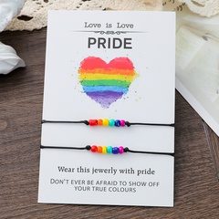 New Rainbow Beaded Card Bracelet European and American Couple Braided Bracelet