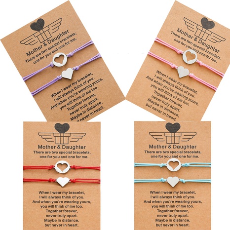 nouveau bracelet carte mère et fille en acier inoxydable creux en forme de coeur bracelet tressé de couleur chaude's discount tags