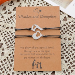 new mother-daughter parent-child love card bracelet stainless steel fish hook heart woven bracelet