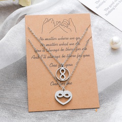 new eight-character card necklace fashion stainless steel heart hollowed necklace 2-piece set