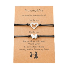 new mother's day stainless steel hollow butterfly woven bracelet card hand rope 2-piece set